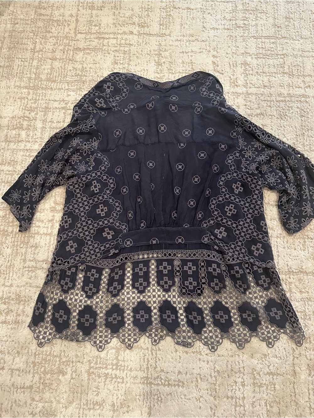 Johnny Was Embroidered Eyelet Open Front Kimono Jacket Gray Blue Size Small - Picture 4 of 12